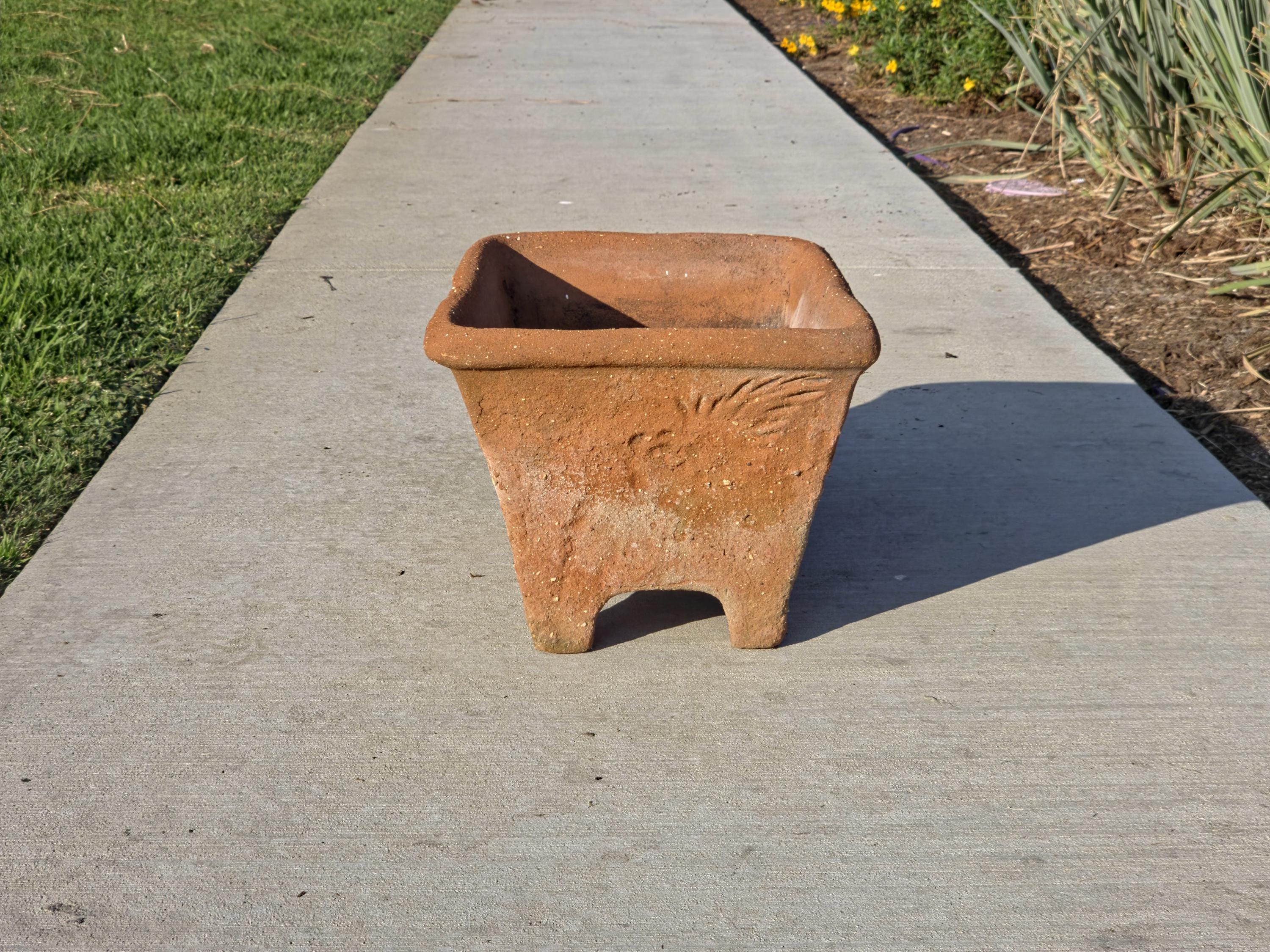 Large Vintage Mexican Terracotta Planter Footed Rustic Garden Pot 21" Weathered
