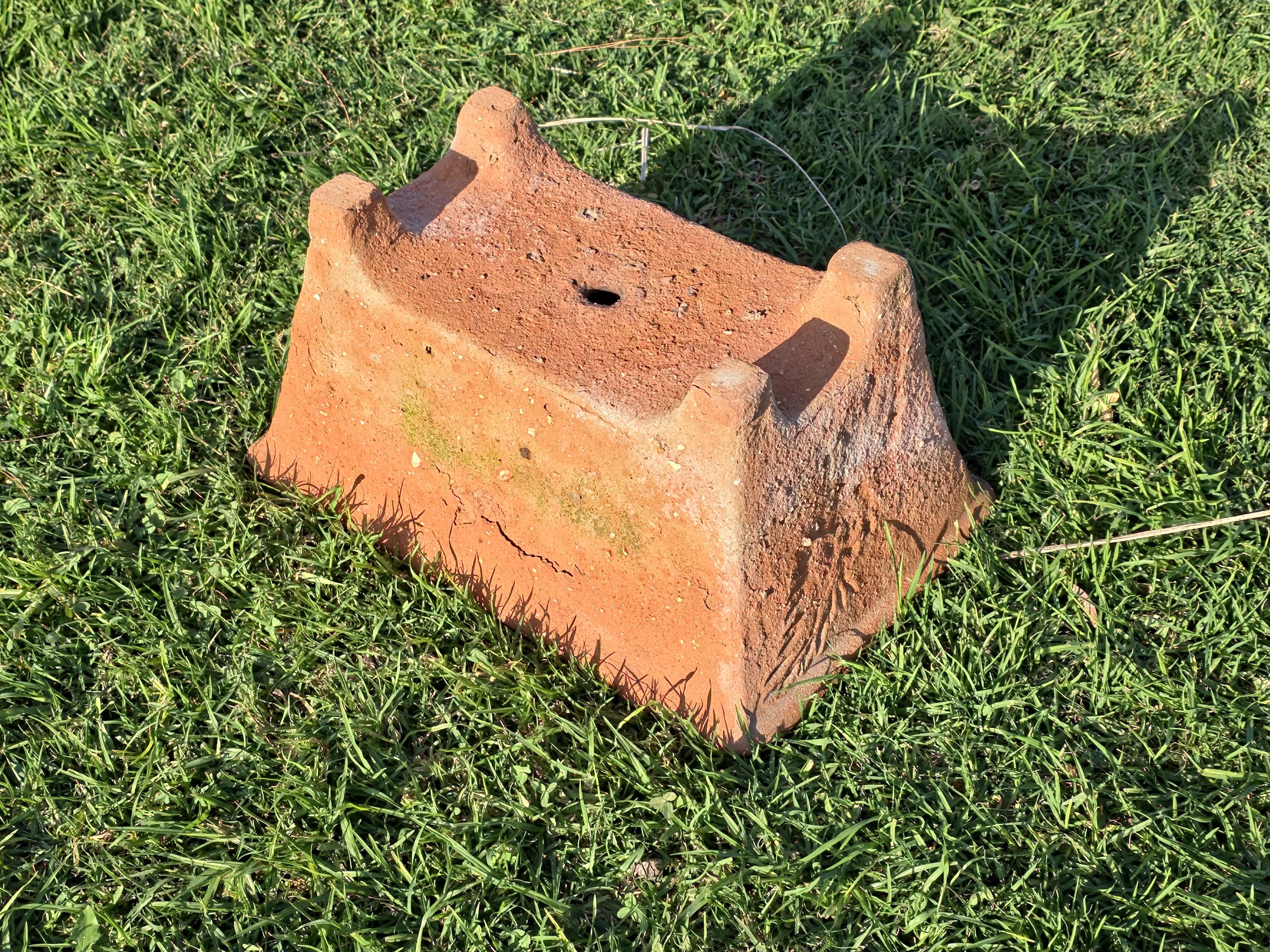 Large Vintage Mexican Terracotta Planter Footed Rustic Garden Pot 21" Weathered