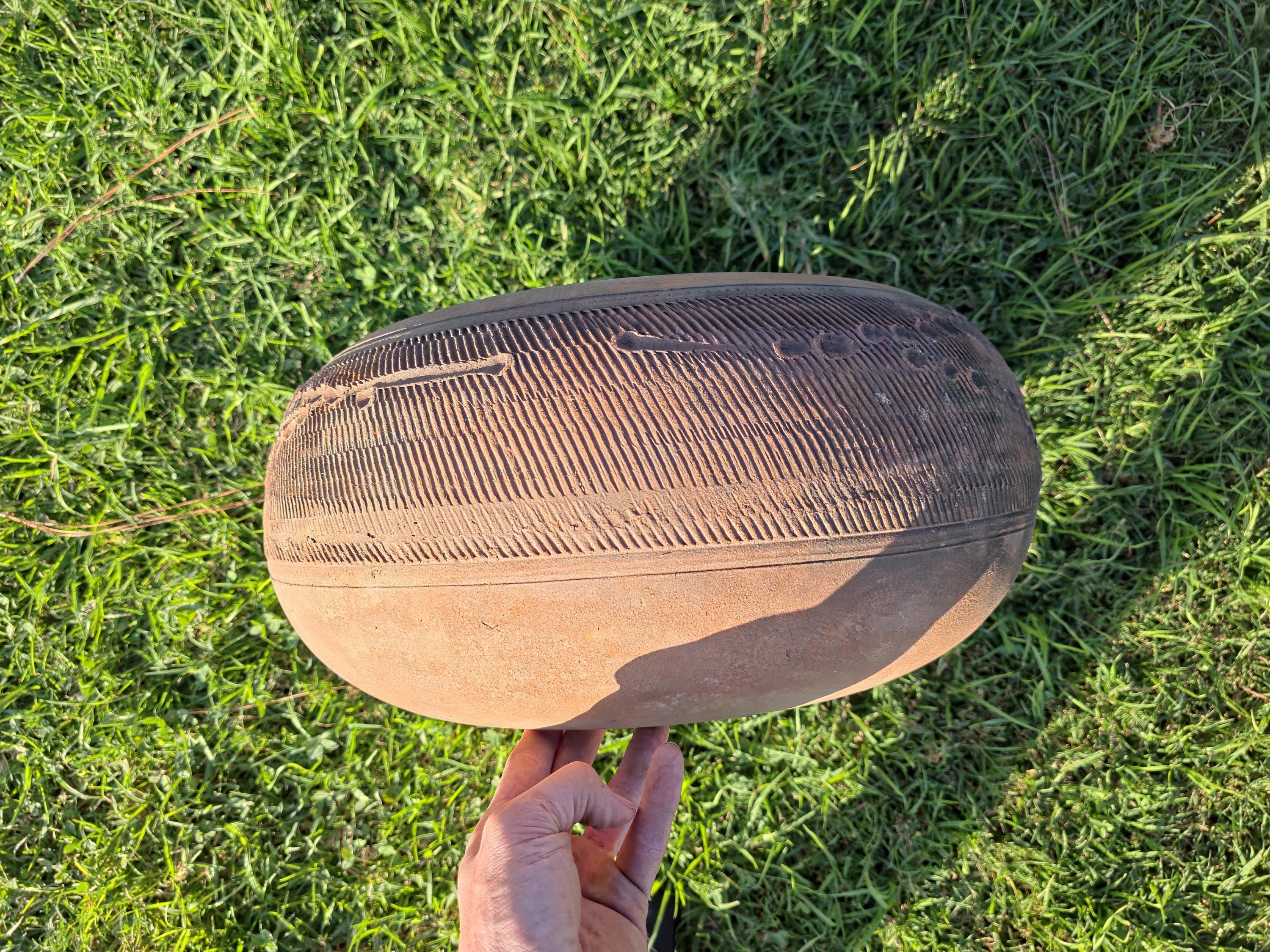 Vintage Mexican Hand-Etched Terracotta Hose Holder Pot 18"Dia x 8.5"H