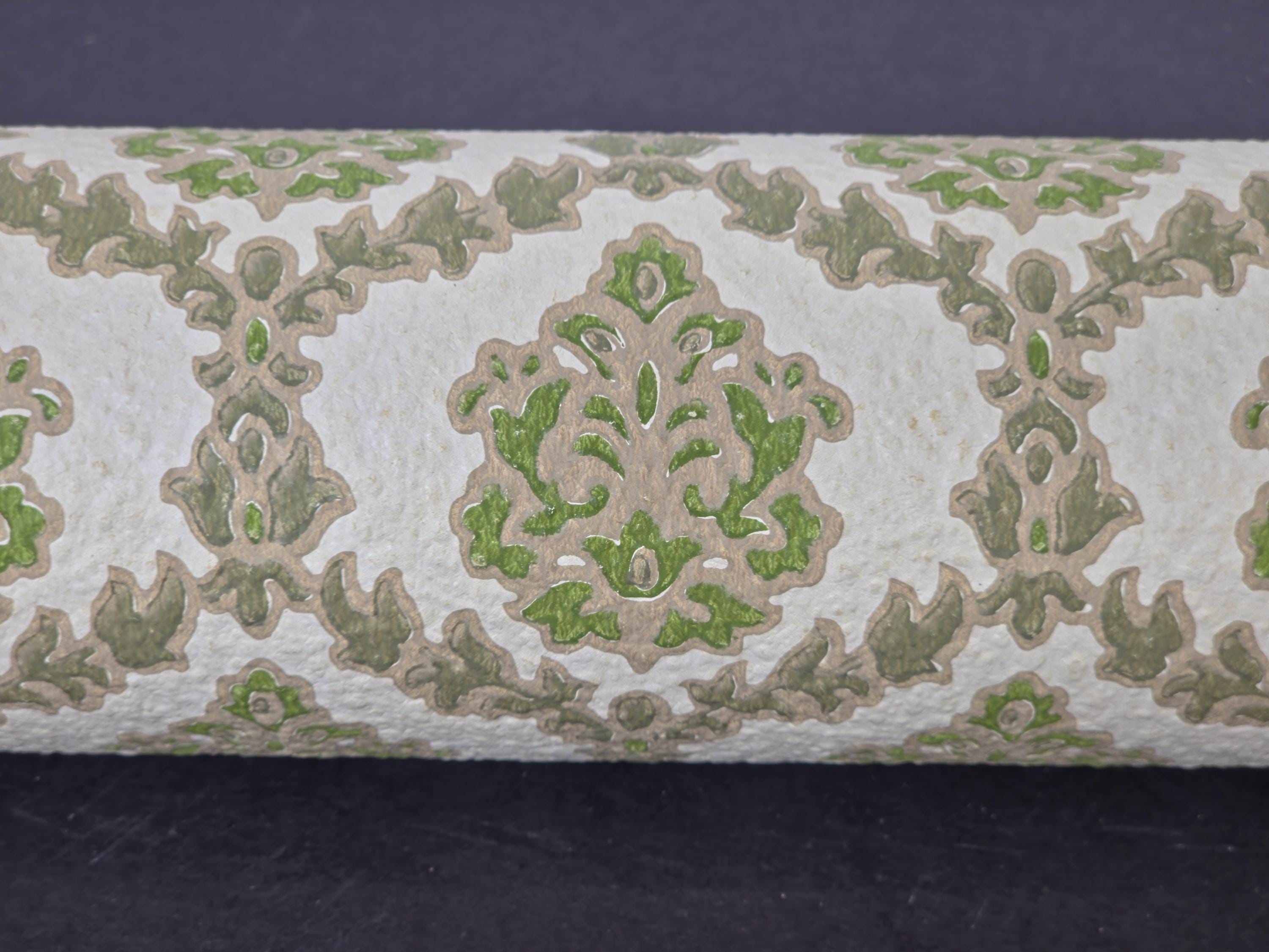 Authentic 1970s Vintage Wallpaper | Green & Gray Floral Geometric