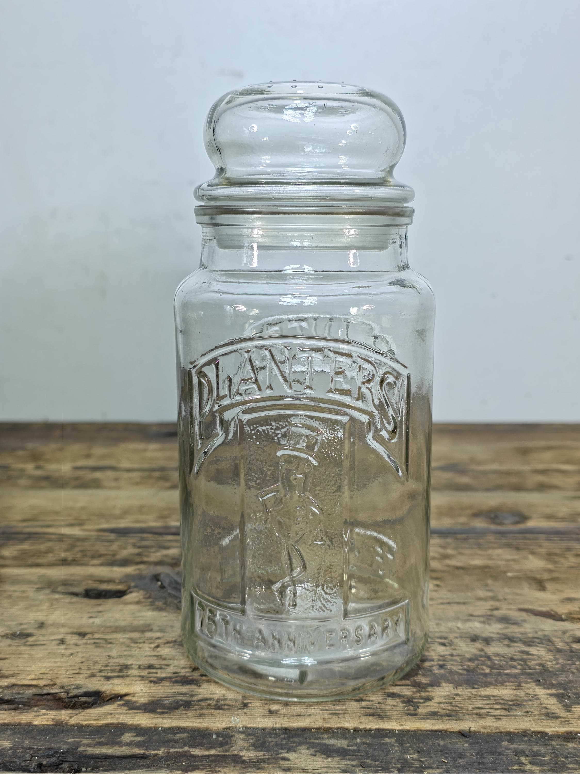 Vintage 1981 Planters Mr. Peanut 75th Anniversary Glass Jar