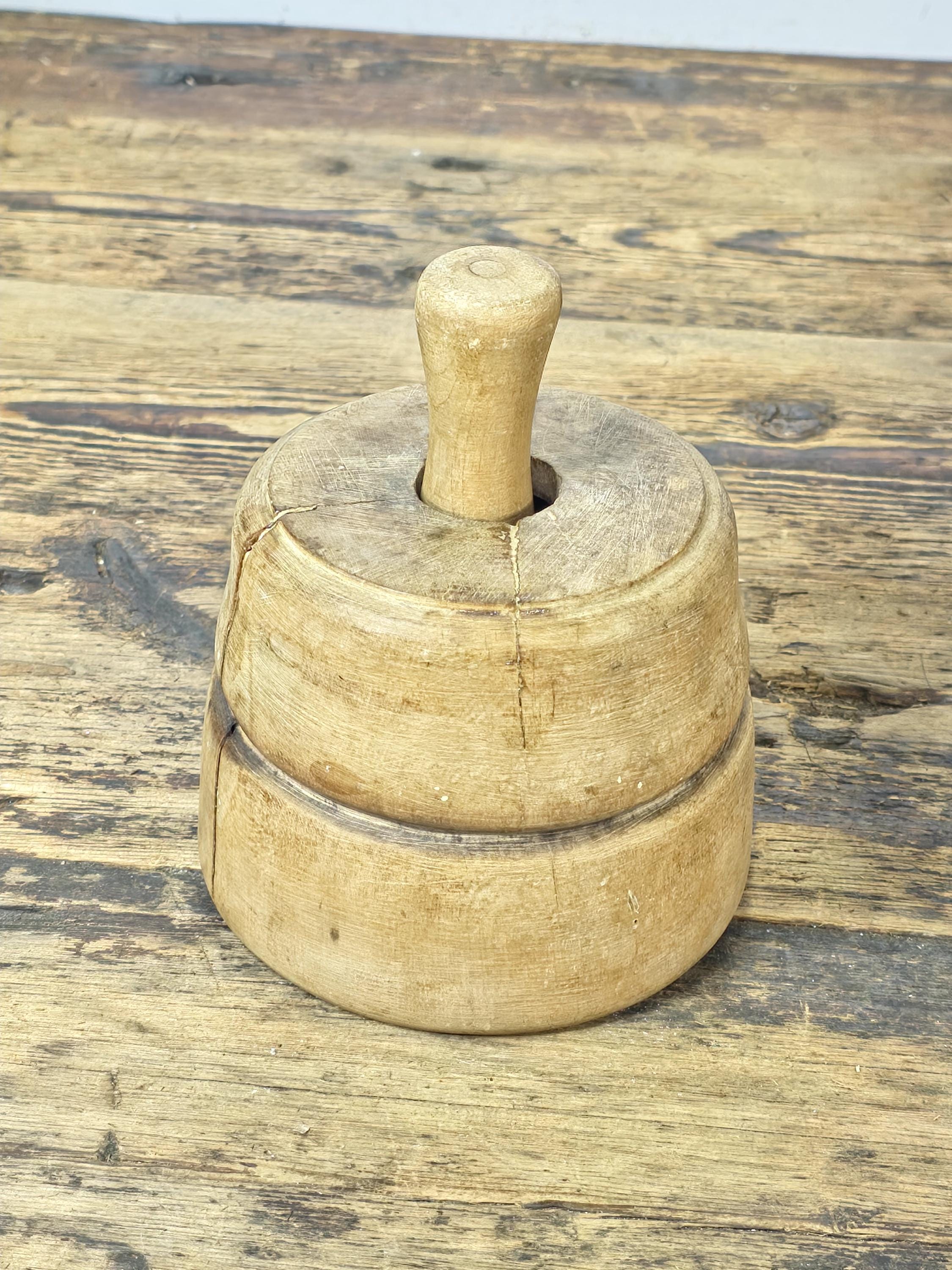 Antique Primitive Wooden Butter Mold | Hand-Carved Floral Design