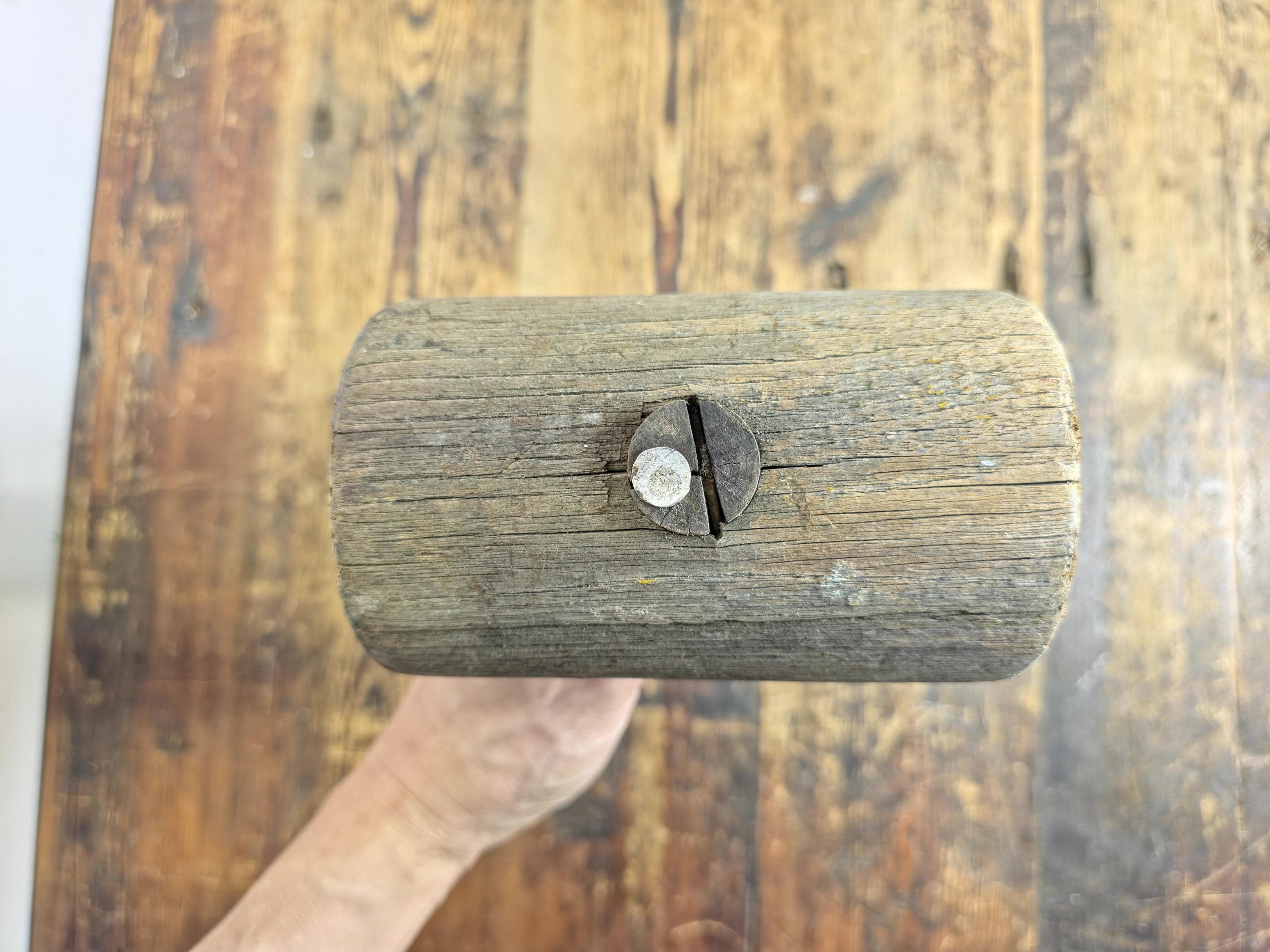 Antique Primitive Wooden Mallet | Rustic Farmhouse Tool with Authentic Patina