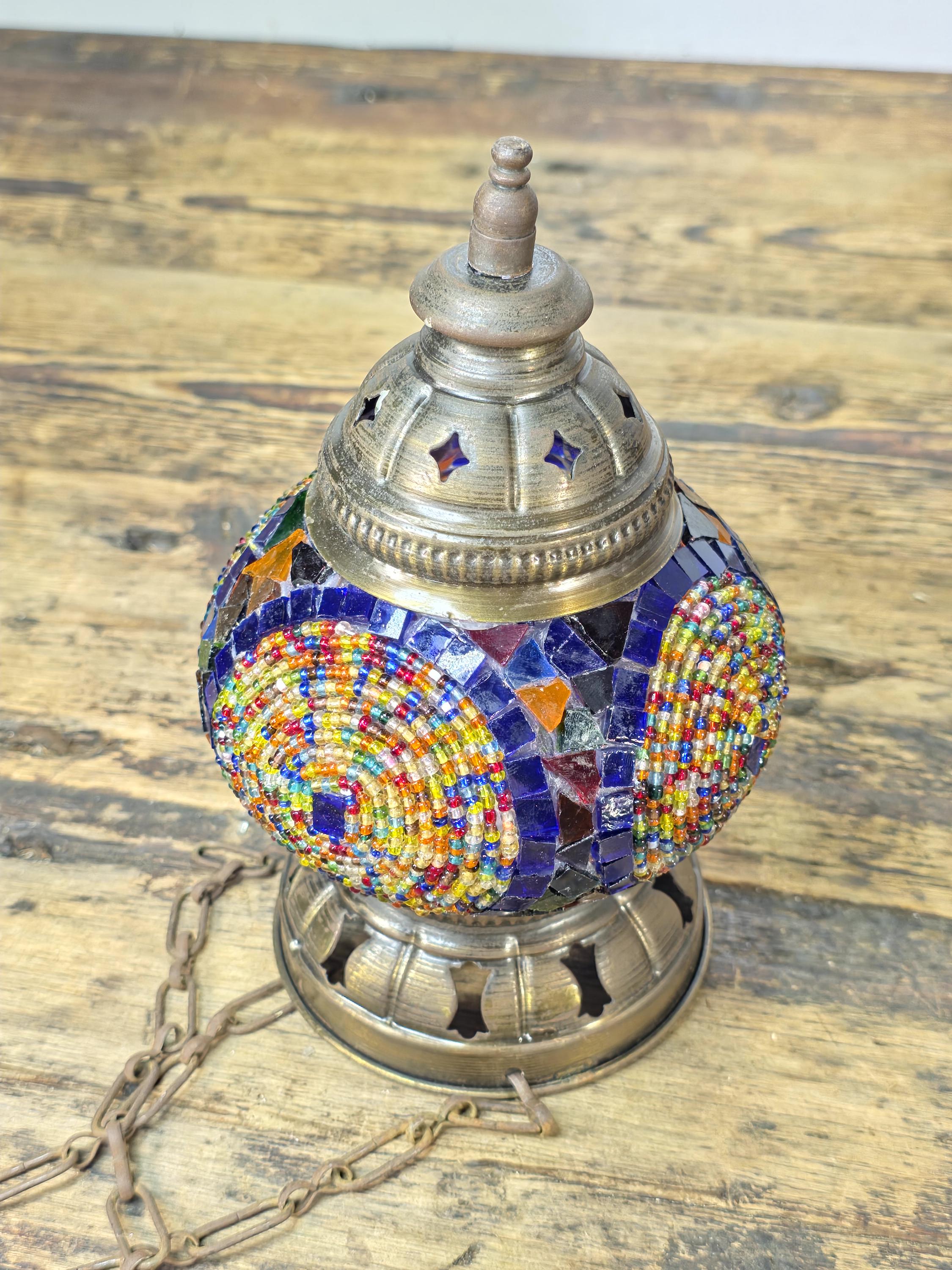 Exotic Turkish Style Mosaic Glass Hanging Lantern | Colorful Boho Vibe